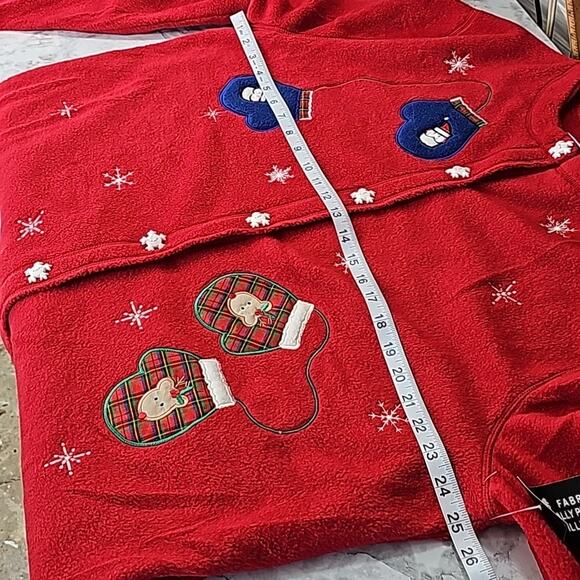 NWT Womens 2X Red Snow Flake Mittens Appliques Fleece Premier Cardigan - Picture 8 of 13